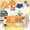 Wooden indoor playground with slide, rock climbing wall, and rope wall for kids aged 3-8, featuring durable fir wood.