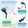 Junior complete golf club set for kids, featuring a lightweight stand bag, #3 fairway, #7 & # irons, and a putter.