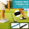 Junior golf club set featuring a graphite shaft and rubber grip, designed for kids aged 5-7, with a lightweight stand.