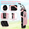 Junior golf stand bag in pink with 4-way top organizer, multiple pockets, and adjustable padded straps for easy.