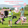 Junior golf club set in pink with stand bag, adjustable straps, and soft waist cushion for easy carrying and comfort.