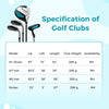 Junior complete golf club set for kids, featuring a #1 driver, #7 iron, and putter in blue, ideal for ages 8-10.