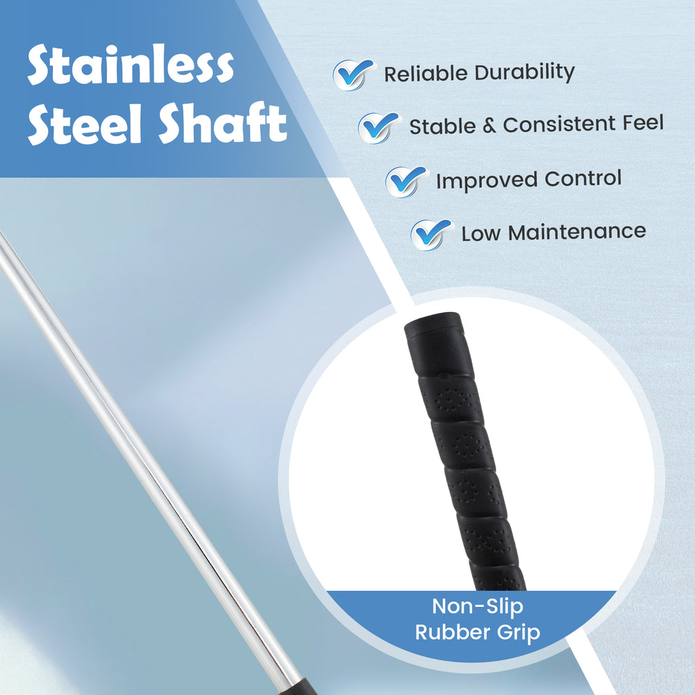 Stainless steel shaft of the Junior Mallet Putter with non-slip rubber grip, designed for kids aged 11-14 for improved.