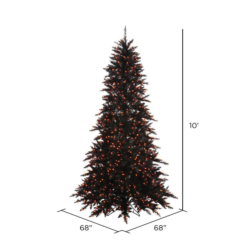 Vickerman Black Fir Artificial Christmas Tree 10' x 68" with Orange LED Lights New