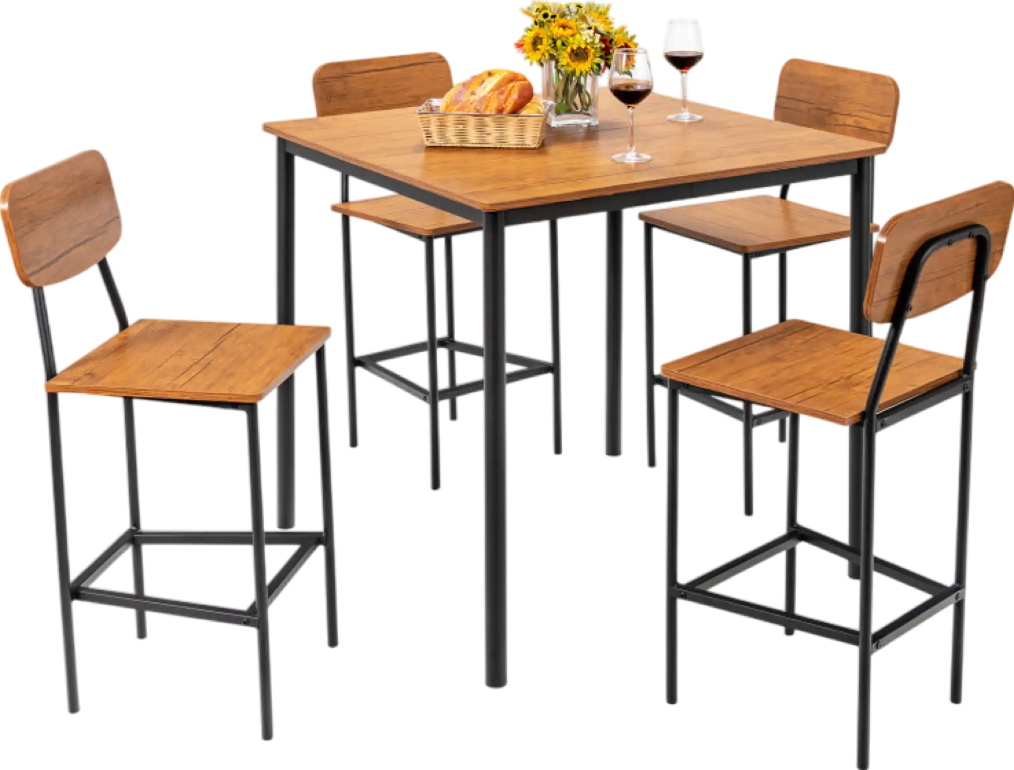 Costway Dining Room 5-Piece Industrial Counter Height Table Set with 4 Bar Stools New