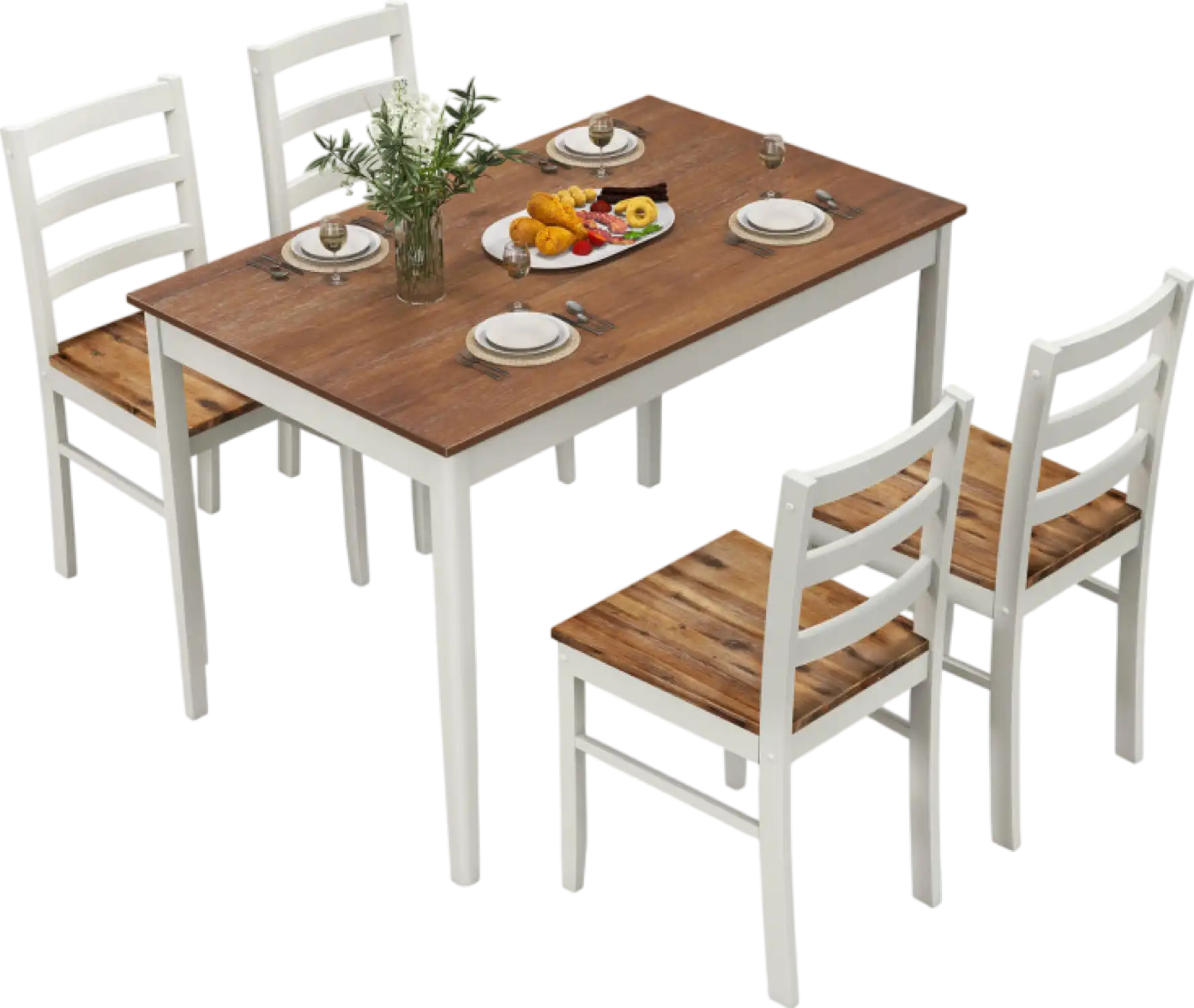 Costway Dining Room Set 5 Piece Wooden with Rectangular Table and 4 Chairs New