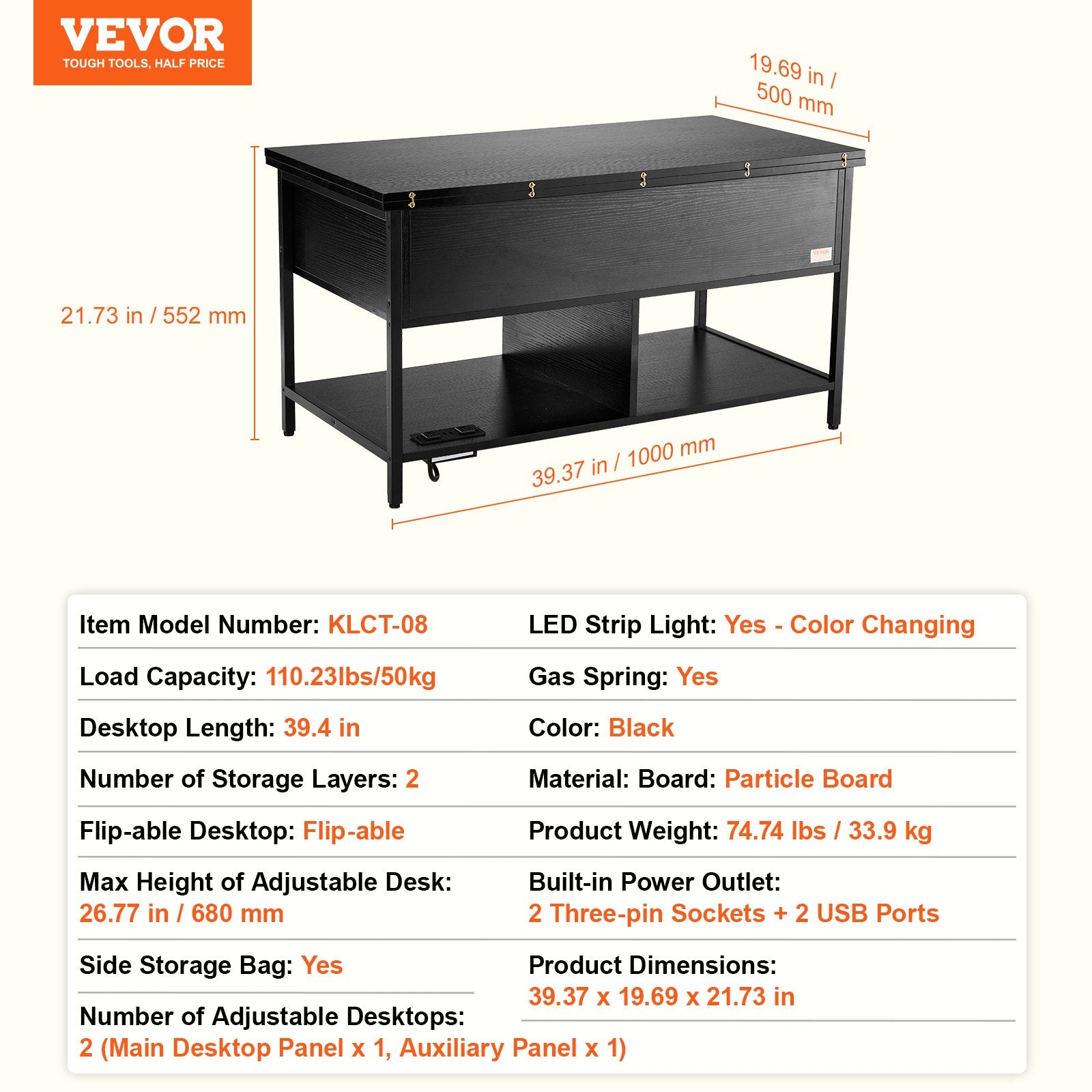 Vevor Lift Top Coffee Table 39.3