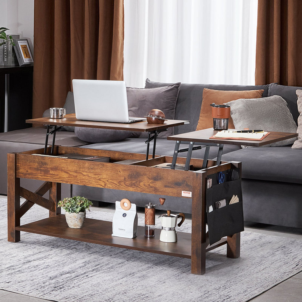 Vevor Lift Top Coffee Table 47.2" x 19.6"  Multi-Functional with Hidden Storage Brown New