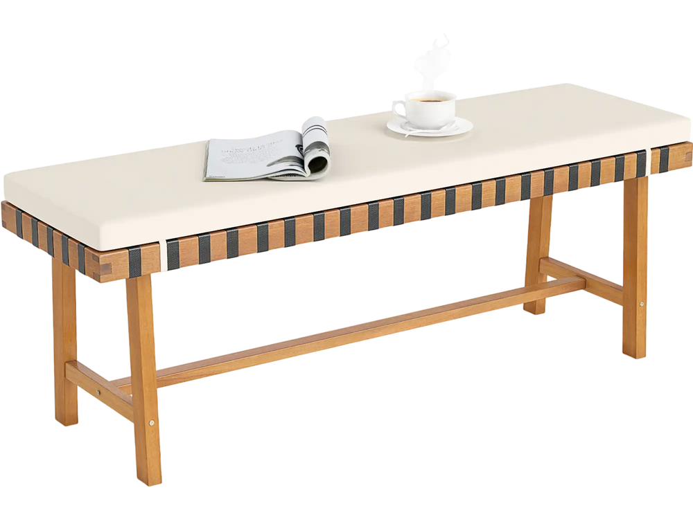 48 inch Acacia Wood Outdoor Bench with Thick Padded Seat Cushion