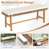 48-inch acacia wood outdoor bench with thick padded seat cushion, ideal for garden, dining, or entryway use.