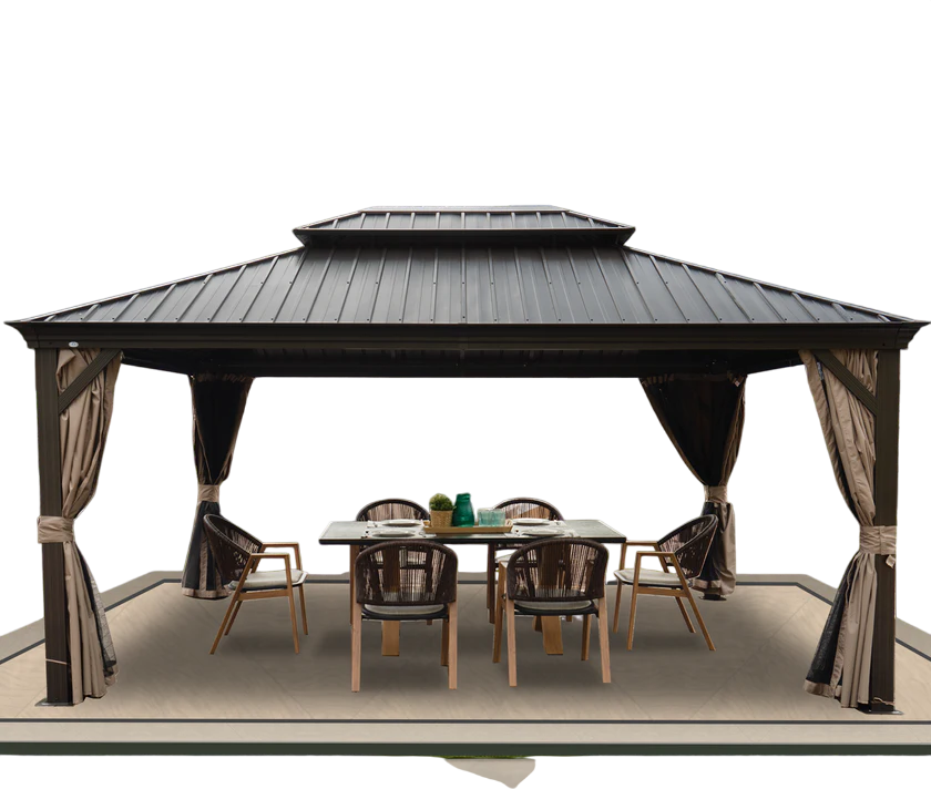 Kozyard Alexander Gazebo 12' x 16' Aluminum Double Roof Hardtop with Gutters New