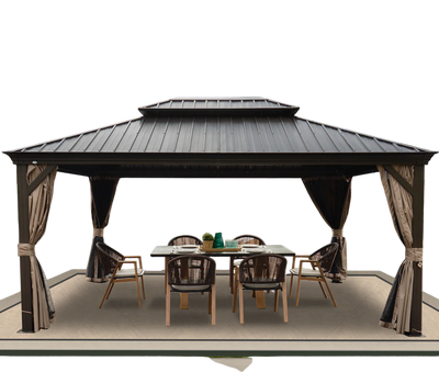Kozyard Alexander Gazebo 12' x 16' Aluminum Double Roof Hardtop with Gutters New