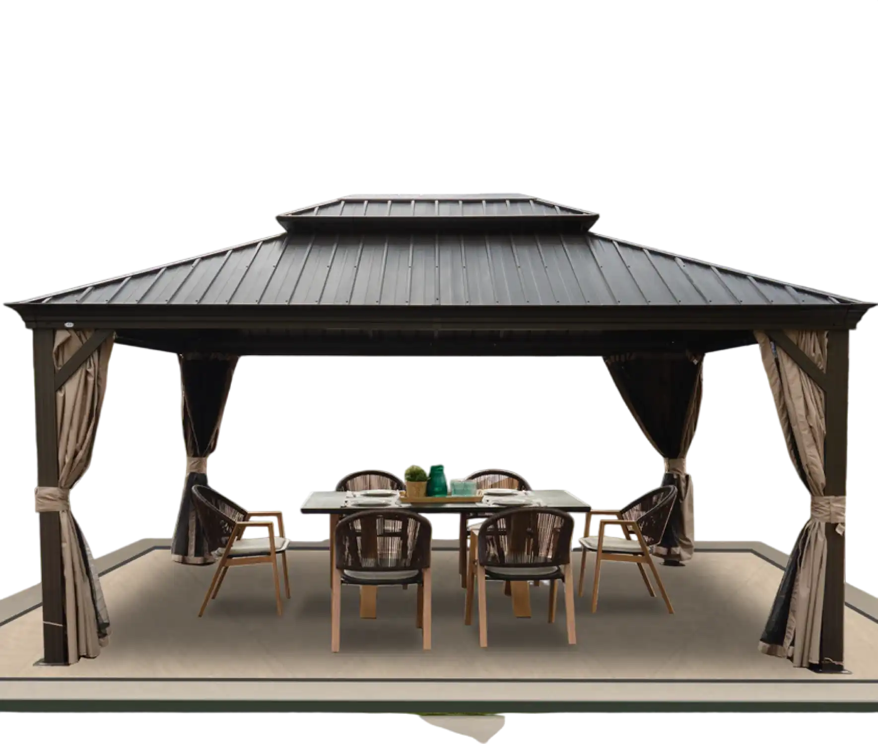 Kozyard Alexander Gazebo 12' x 16' Aluminum Double Roof Hardtop with Gutters New