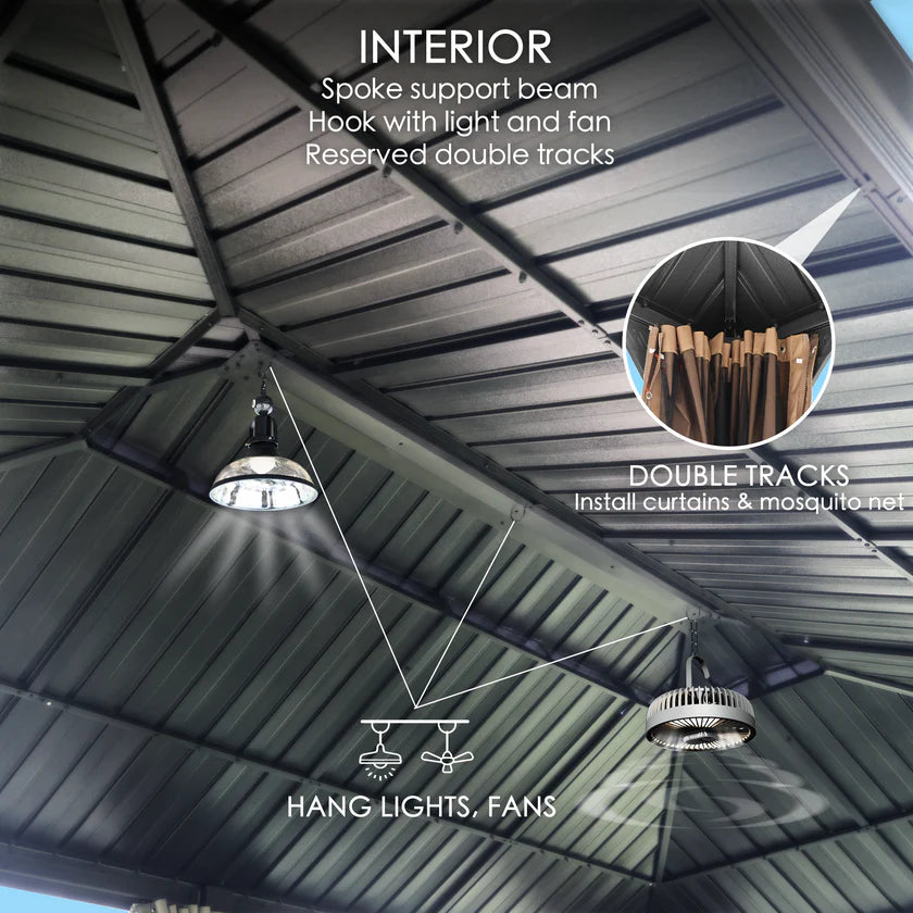 Kozyard Alexander Gazebo 12' x 16' Aluminum Double Roof Hardtop with Gutters New