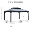 Kozyard Alexander Gazebo 12' x 16' Aluminum Double Roof Hardtop with Gutters New