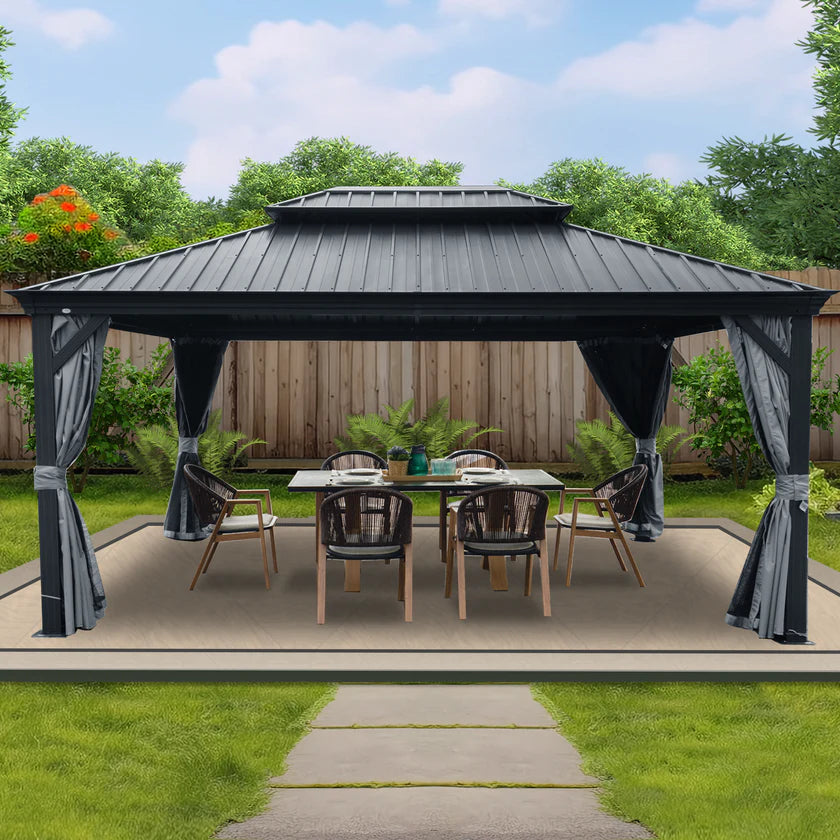 Kozyard Alexander Gazebo 12' x 16' Aluminum Double Roof Hardtop with Gutters New