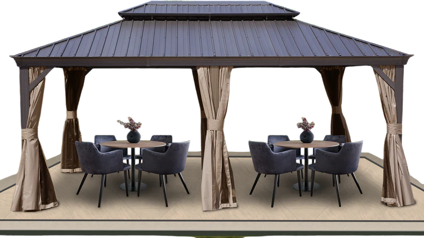 Kozyard Alexander Gazebo 12' x 18' Aluminum Double Roof Hardtop with Gutters New