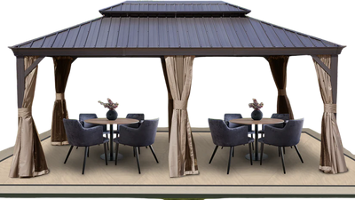 Kozyard Alexander Gazebo 12' x 18' Aluminum Double Roof Hardtop with Gutters New