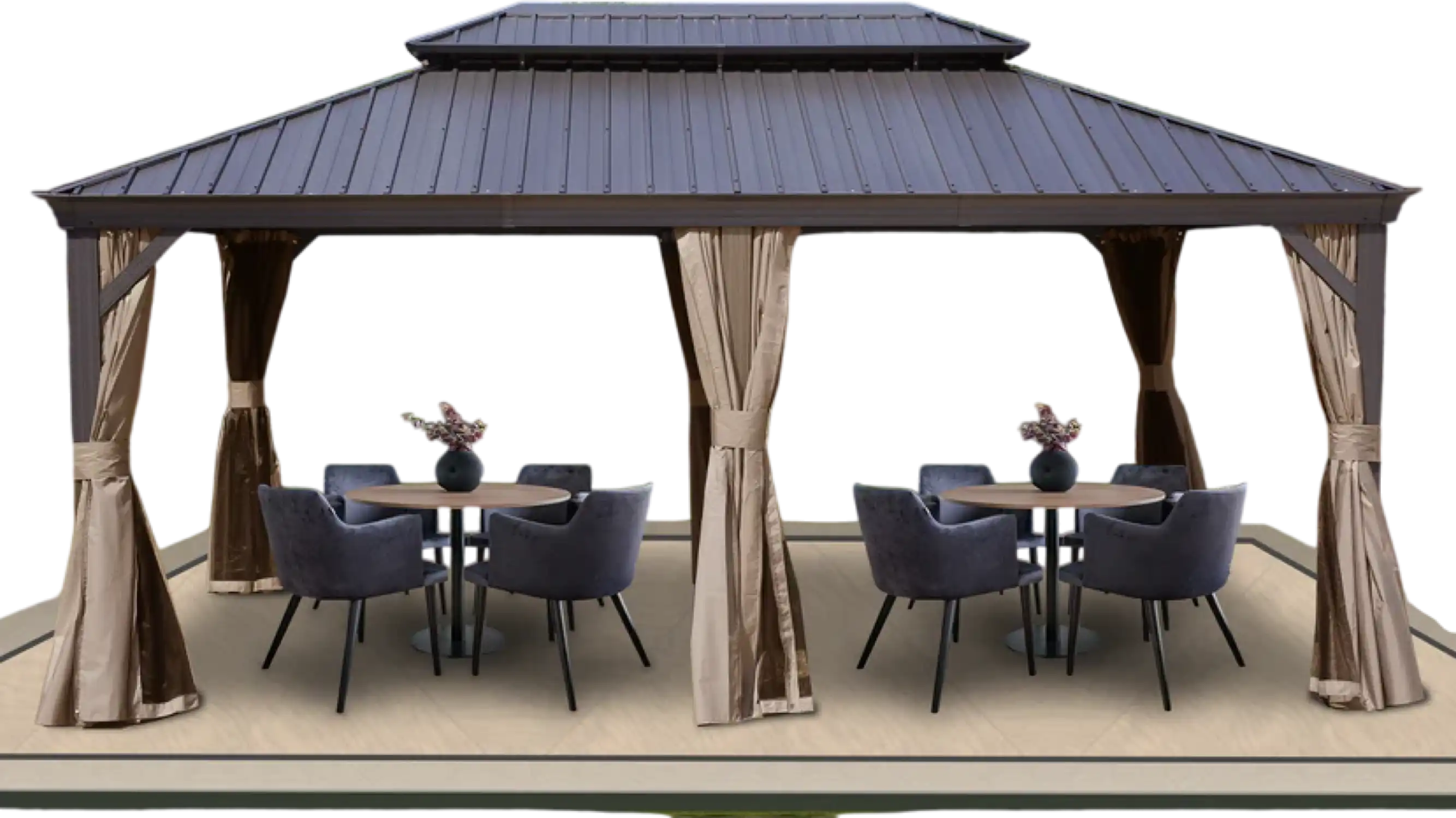 Kozyard Alexander Gazebo 12' x 18' Aluminum Double Roof Hardtop with Gutters New