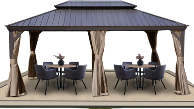 Kozyard Alexander Gazebo 12' x 18' Aluminum Double Roof Hardtop with Gutters New