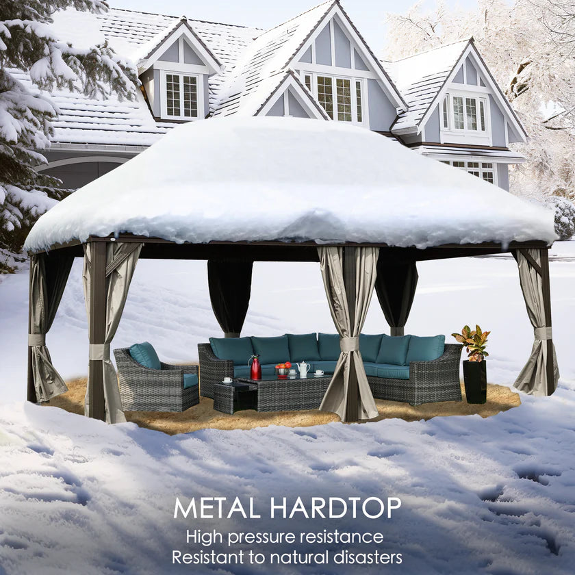 Kozyard Alexander Gazebo 12' x 18' Aluminum Double Roof Hardtop with Gutters New