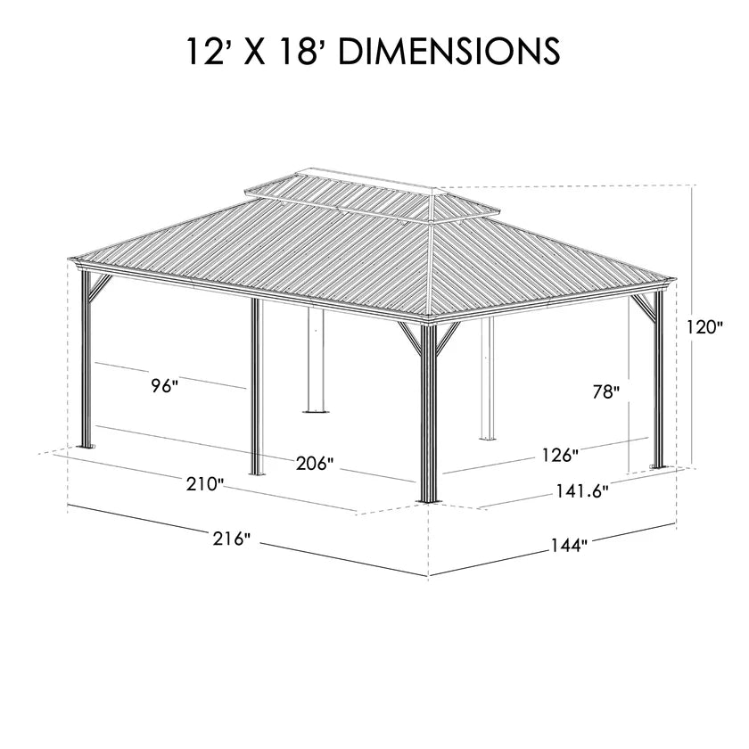 Kozyard Alexander Gazebo 12' x 18' Aluminum Double Roof Hardtop with Gutters New
