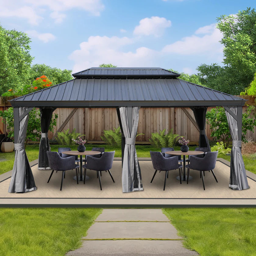 Kozyard Alexander Gazebo 12' x 18' Aluminum Double Roof Hardtop with Gutters New