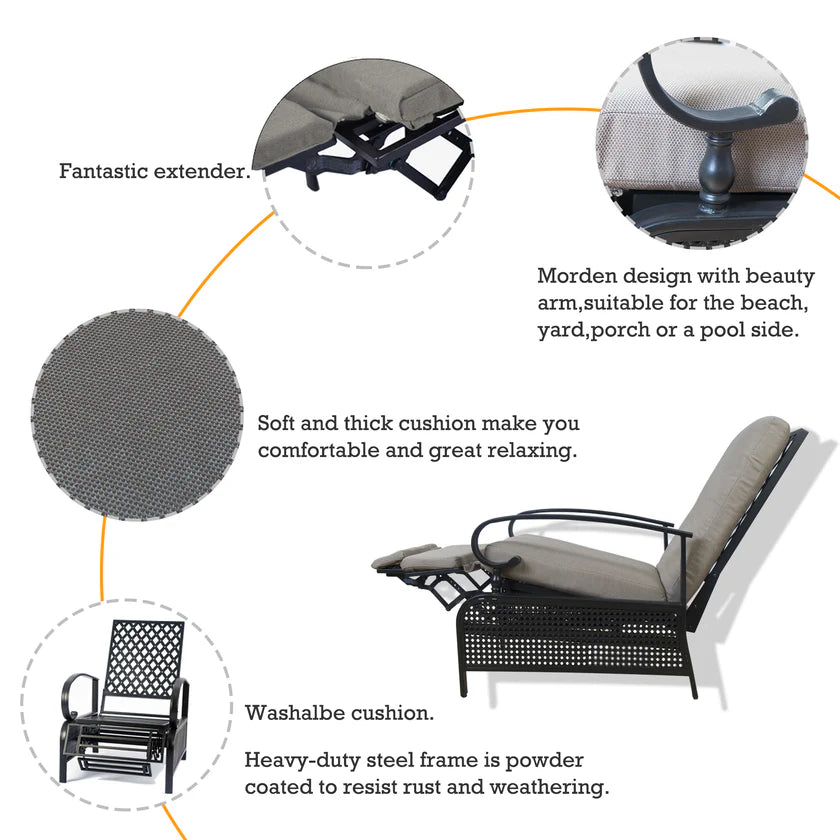 Kozyard Reclining Patio Lounge Chair Adjustable with Extendable Metal Frame New