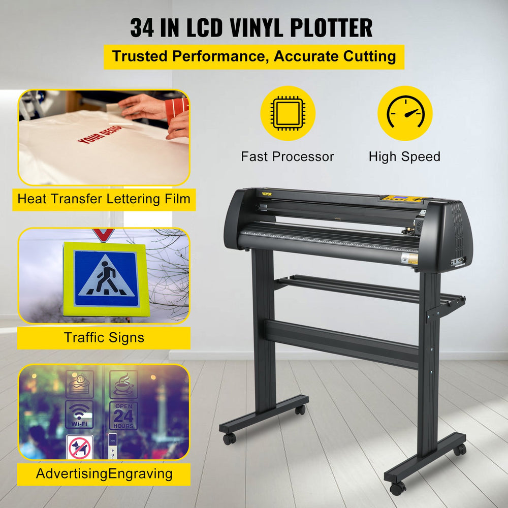 Vevor Vinyl Cutter Machine 34" Plotter Bundle LCD Display Adjustable Force and Speed 3 Blades New