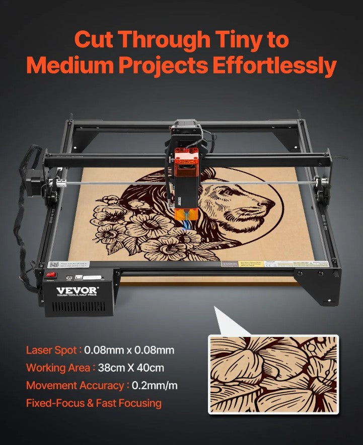 Vevor Laser Engraving Machine 15" × 15.75" Work Area 5W Compressed Spot Eye Protection New