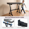 Adjustable keyboard stand in black with anti-slip mats, suitable for 49 to 88 keys electric pianos for stable performance.