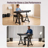 Adjustable keyboard stand in black, suitable for 49-88 keys, perfect for home and live performance.