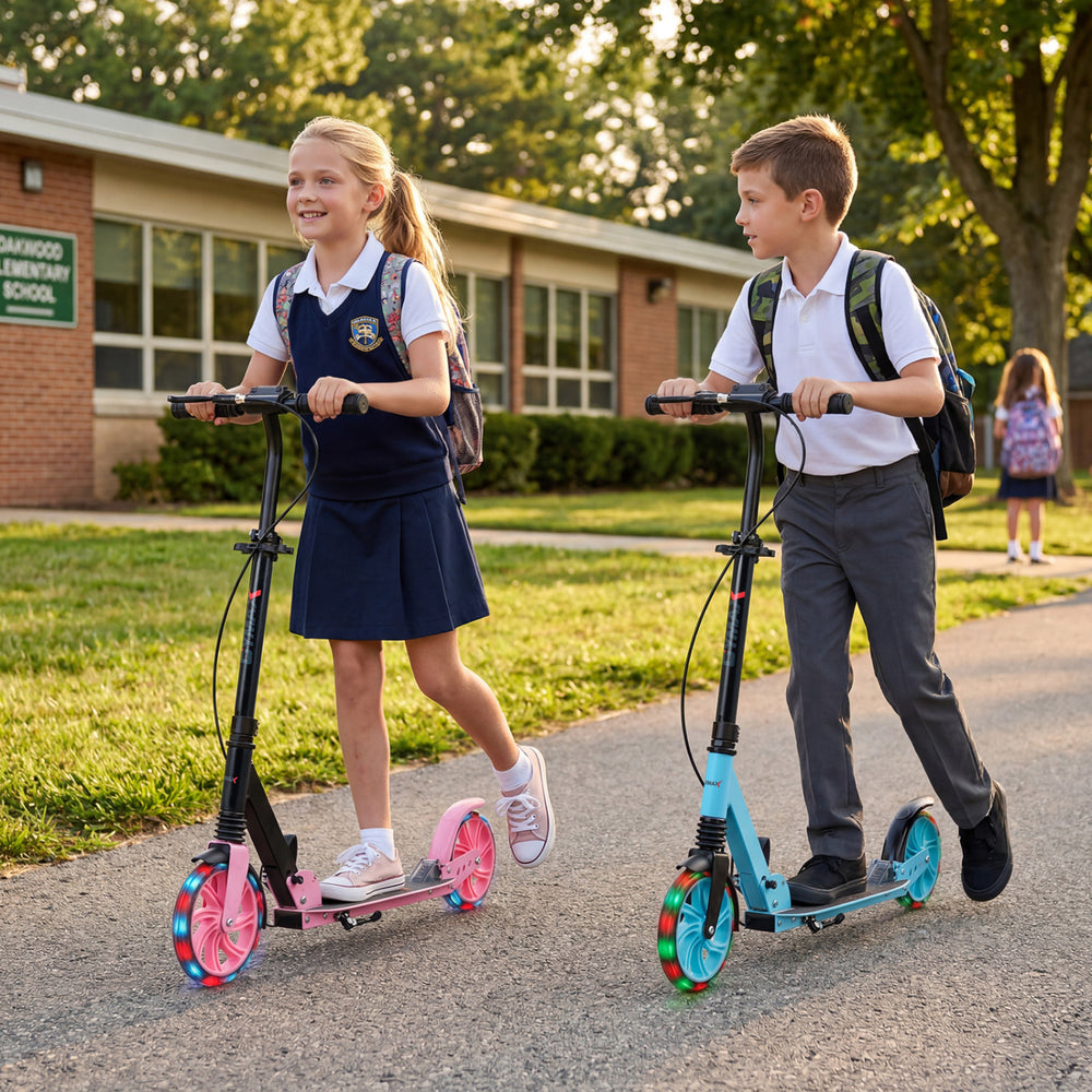 Kick Scooter for Kids Teens Adults Age 8+ Foldable Scooter with Large Light-up Wheels-Pink - Gallery View 1 of 11