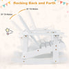 White outdoor wooden kid Adirondack rocking chair showing 30° tilt motion, designed for safety and relaxation.