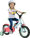 Kids bike with adjustable handlebar and saddle in blue, featuring training wheels for balance and safety for ages 3 to.