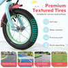 Premium textured tire on a kids bike, anti-skid and puncture-proof, suitable for various road surfaces.