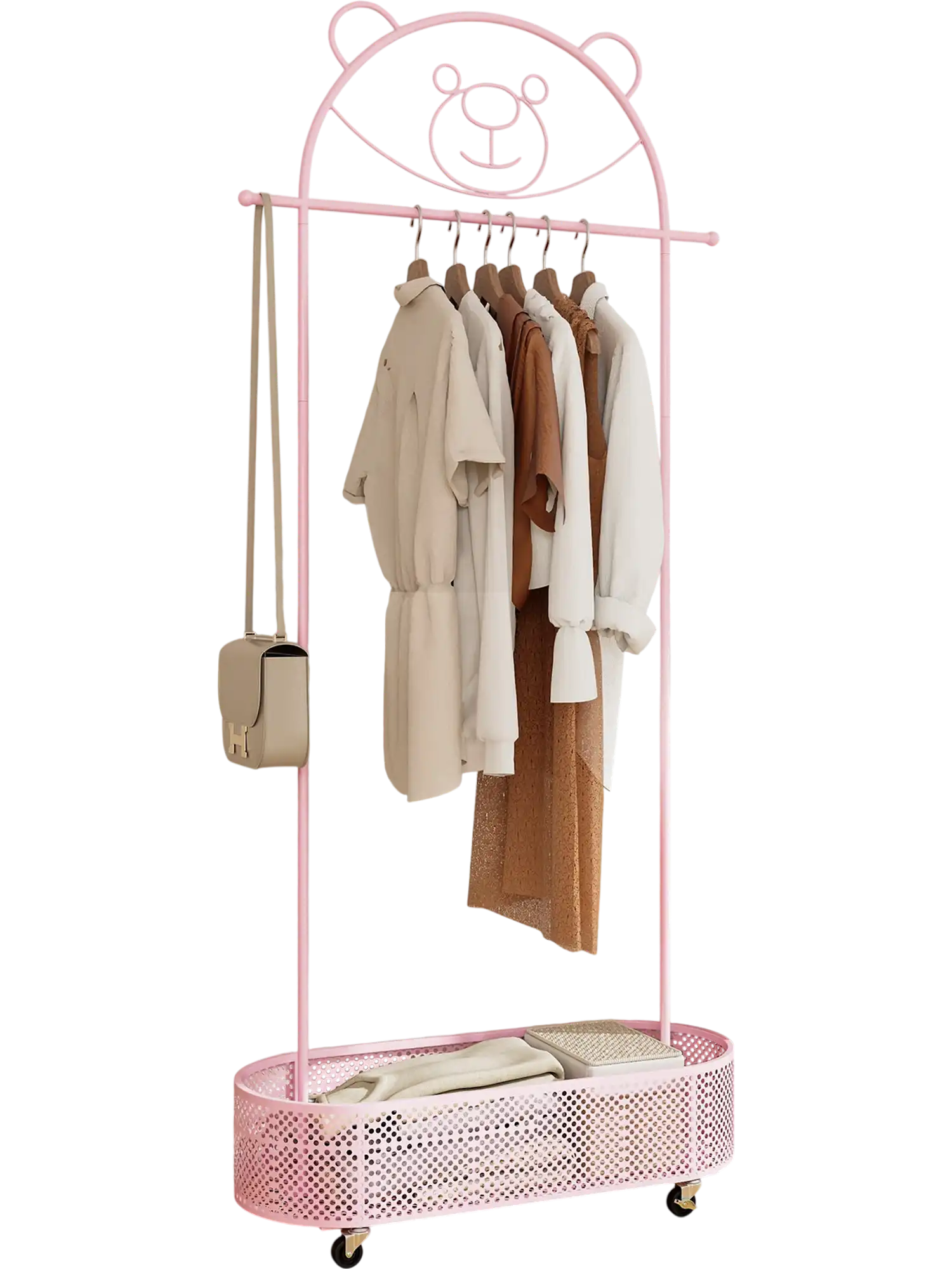 Costway Kids Clothes Rack 3 Adjustable Heights Wheels Pink 63584927 New