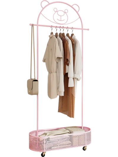 Costway Kids Clothes Rack 3 Adjustable Heights Wheels Pink 63584927 New