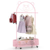 Kid clothes rack in pink with bear design, adjustable heights, wheels, and large capacity for children's clothing.