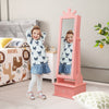 Kids play jewelry armoire in pink with full-length mirror and drawer, perfect for storing beauty supplies.