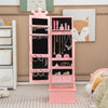 Kids play jewelry armoire in pink with full-length mirror, ample storage, and crown design, perfect for little girls.