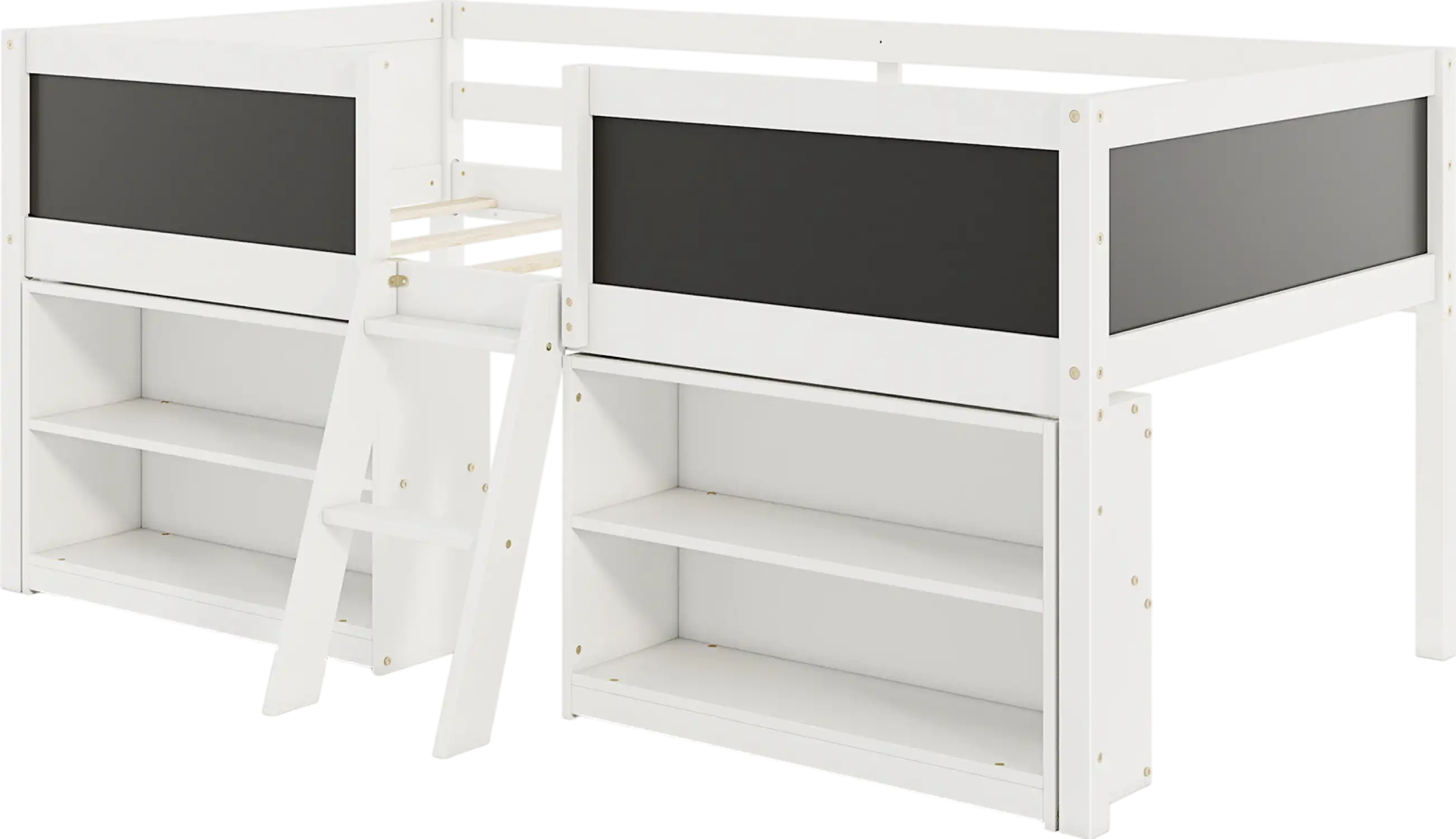 Costway Kids Twin Size Low Loft Bed with Chalkboard and Bookcases New