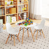 Kid's modern dining table set showcasing a round table and two armless chairs, ideal for playdates and easy movement.