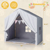 Kid's play tent in gray with flag banner, featuring a washable cotton mat and spacious design for indoor or outdoor use.
