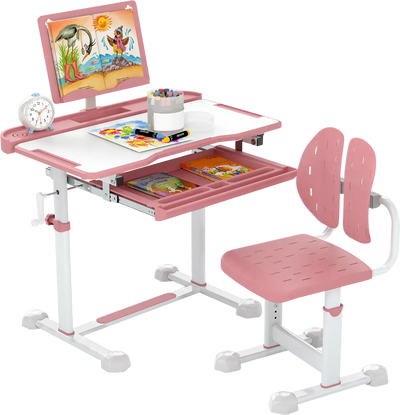 Costway Kids Study Desk Chair Set Tilt Desktop Book Stand 48593549 New