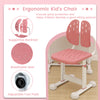 Ergonomic pink kid's chair with breathable seat, supportive backrest, and adjustable foot pads for comfortable study.