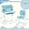 Kid's study desk with tilt desktop and pen holder in blue, featuring adjustable height and supportive backrest for.