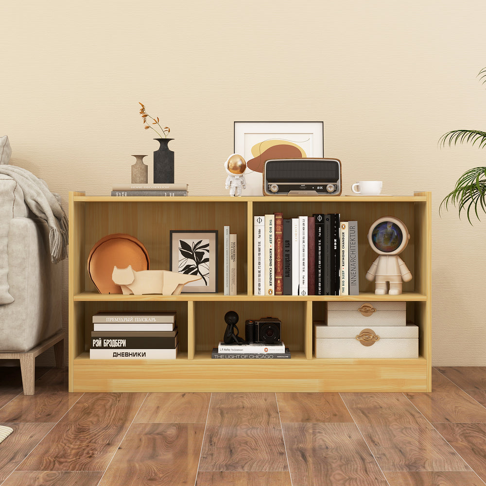 Kids 2-Shelf Bookcase 5-Cube Wood Toy Storage Cabinet Organizer-Beige - Gallery View 1 of 7