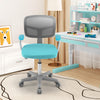 Turquoise adjustable desk chair with ergonomic design, armrests, and mesh fabric for kids, ideal for study spaces.