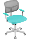 Turquoise adjustable desk chair with ergonomic design, armrests, and auto brake casters for kids' comfort and support.